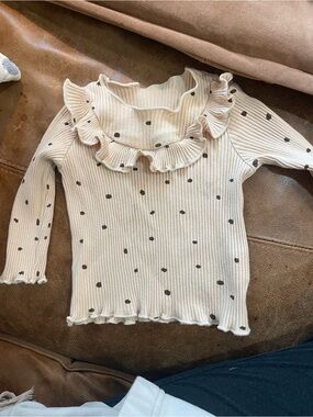 SHEIN Cream Ruffle Polka Dot Long-Sleeve Top